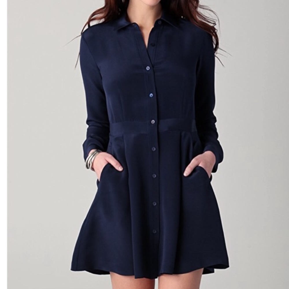 Theory Soream Long Sleeve Navy Shirt Dress